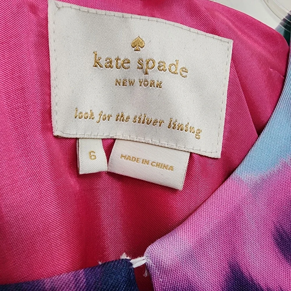 Kate Spade navy with neon tie dye exposed pink zipper shift dress woman's size 6